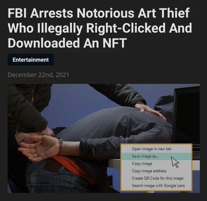 FBI Arrests Theif For Right Clicking NFT Art